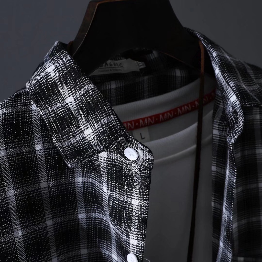 Áo Sơ Mi Tay Dài Dáng Rộng In Họa Tiết Caro Phong Cách hip hop Nhật Bản Thời Trang Cho Nam Size M-3XL
