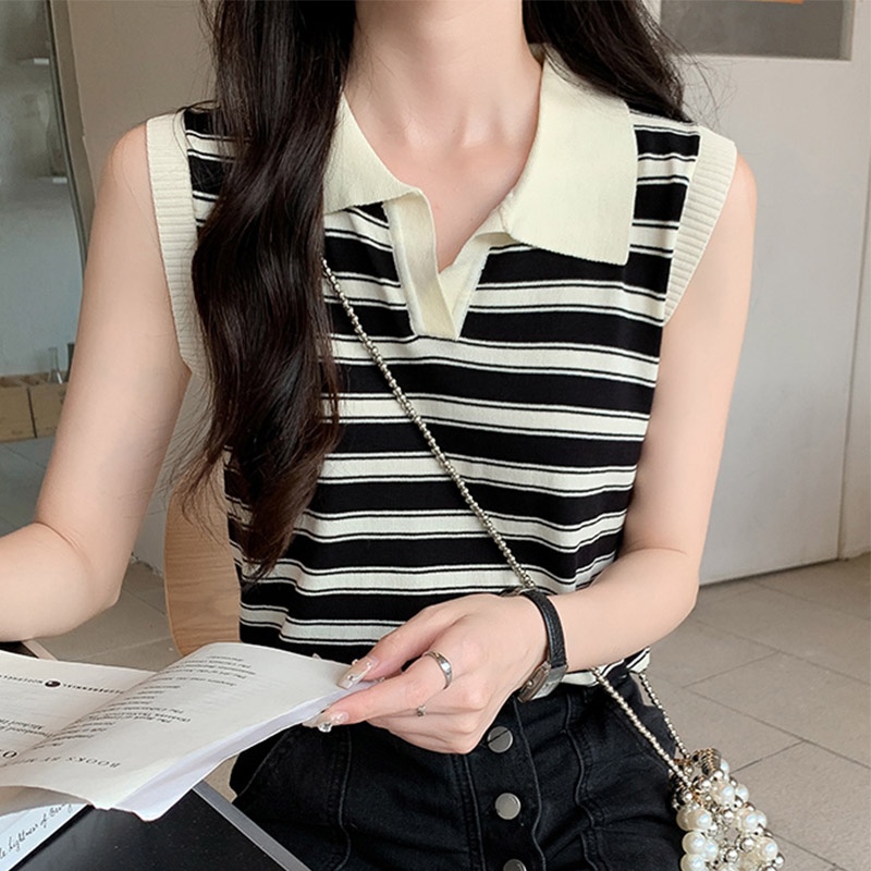 Áo Thun Nữ Cộc Tay Cổ Tròn Sọc Ngang Thời Trang