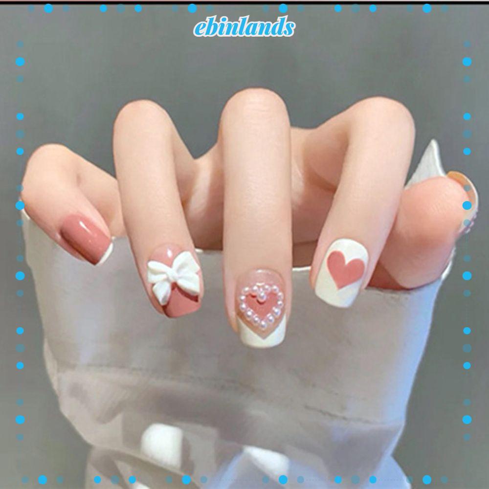 [Hàng mới về] Bộ 24 móng tay giả đính nơ xinh xắn thời trang cho nữ