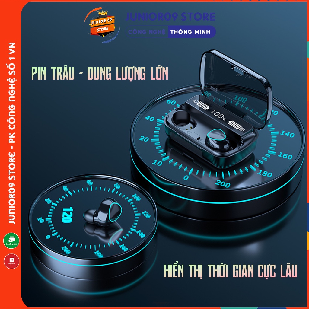 Tai nghe Bluetooth F9 PRO Kiêm sạc dự phòng - Chính hãng JUNIOR09 Pin trâu, Hộp sạc màn hình, Âm thanh 3D, Chống nước