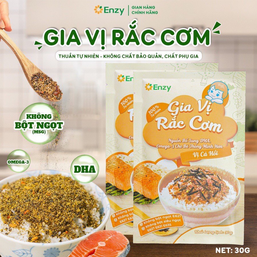 Gia Vị Rắc Cơm Cho Bé Ăn Dặm, Gia Vị Rắc Cơm Vị Cá Hồi Enzy, Furikake Bổ Sung Dinh Dưỡng Cho Bé, Gói 30gr