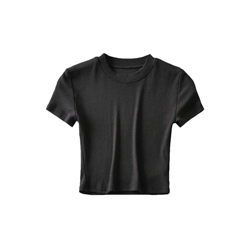 Áo croptop nữ body trơn ngắn tay JUNE.SG chất thun gân form basic D012