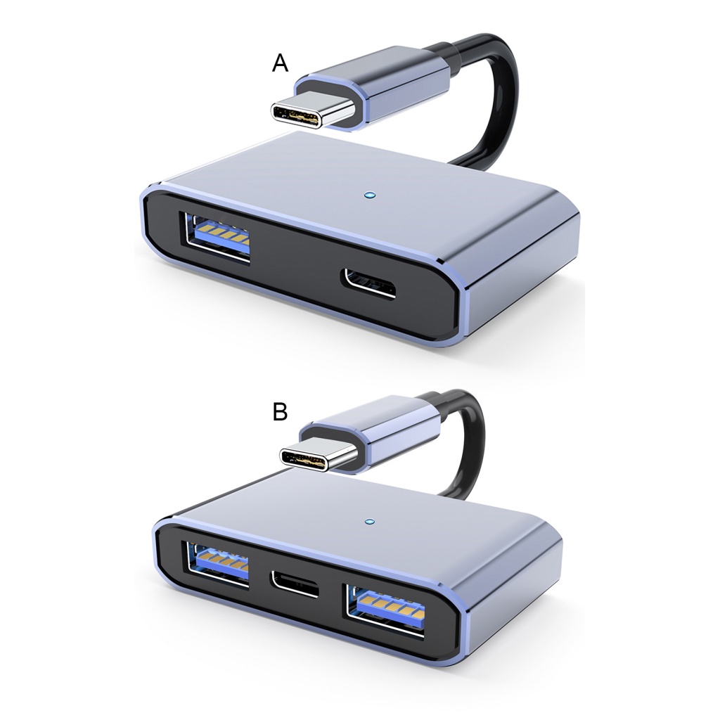 Bộ Chuyển Đổi Type-C Sang USB OTG 2 Cổng USB 3 Trong 1 Bằng Hợp Kim Nhôm Tiện Dụng