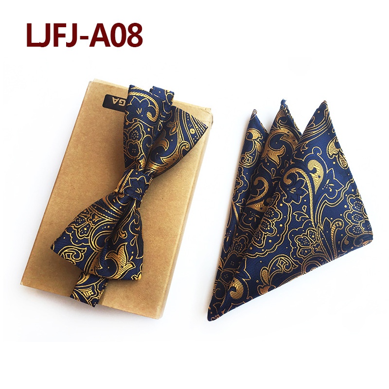 Bộ nơ và khăn bỏ túi EFAN bằng lụa 100% hình vuông in họa tiết chấm bi sọc caro mới cho nam