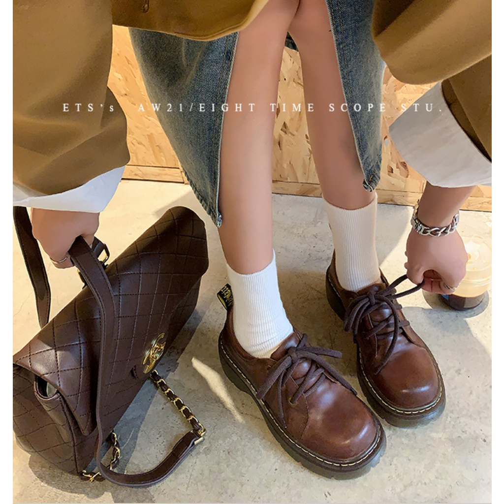 Giày Oxford Nữ Mũi Tròn Dế Bánh Mì 4CM Phong Cách Nhật Bản