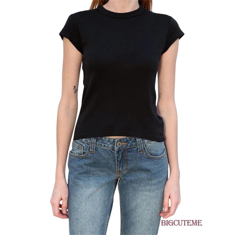 Áo Thun Tay Ngắn Cổ Tròn Màu Sắc Đơn Giản Thời Trang Mùa Hè Cho Nữ