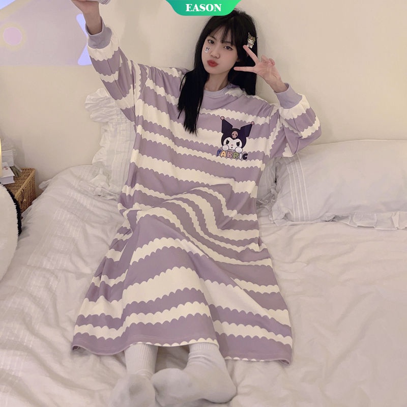 Đầm Ngủ Dáng Rộng In Họa Tiết Hoạt Hình Sanrio Thời Trang Xuân Thu 2023 Cho Nữ