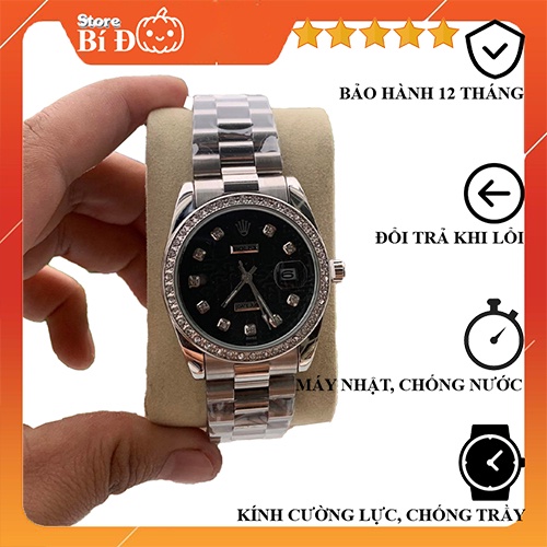 Đồng hồ nam Rolex máy nhật, chống nước phiên bản size 38mm mặt đính đá, dây thép 904L đúc không rỉ CAO CẤP