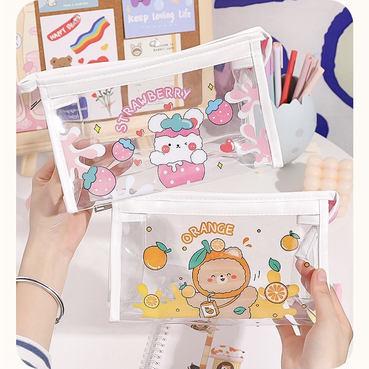Túi Đựng Bút Trong Suốt Họa Tiết Hoạt Hình Đáng Yêu Túi Tam Giác