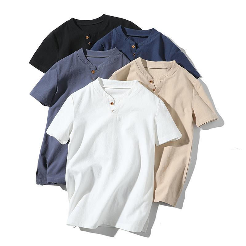 Áo Thun Cotton Linen Mỏng Tay Ngắn Cổ Tròn Giả Hai Mảnh Thời Trang Mùa Hè Kiểu Mới Dành Cho Nam M-5xl 2023