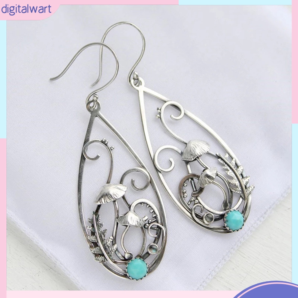 1 Đôi Bông Tai Hình Nấm Đính Đá Ngọc Lam Giả Phong Cách Retro Dành Cho Nữ