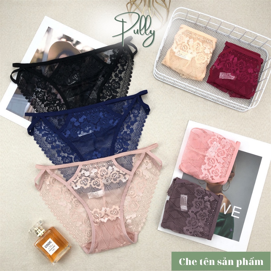 Quần lót ren, quần chip nữ sexy không viền mỏng xuyên thấu cao cấp freesize mông 88-95cm -PULLY SHOP MAU25