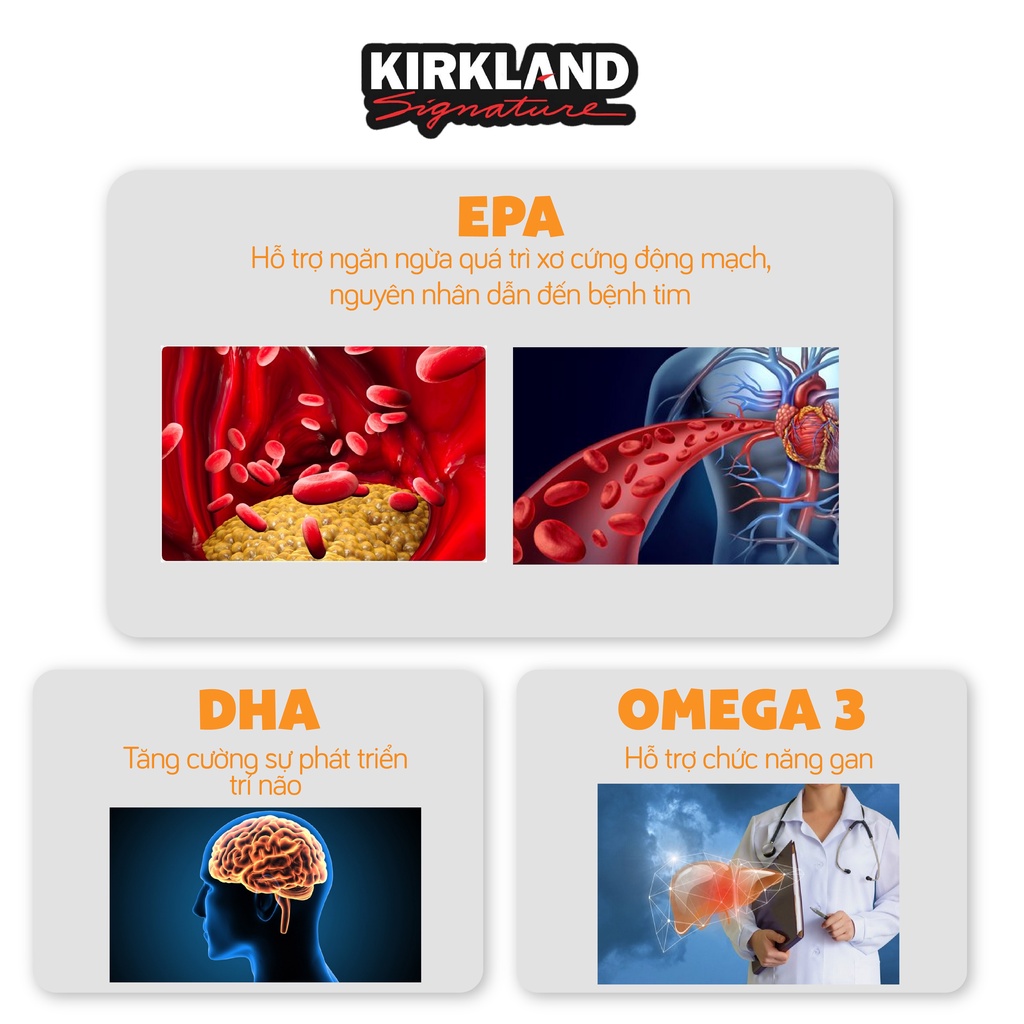 Dầu cá Kirkland Signature Fish Oil1000mg giúp bảo vệ mắt, hỗ trợ tim mạch và trí não 400 viên của Mỹ