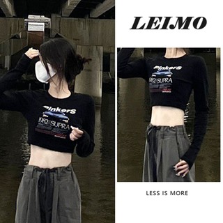 Áo Thun croptop Tay Dài In Họa Tiết Y2k Cá Tính Cho Nữ