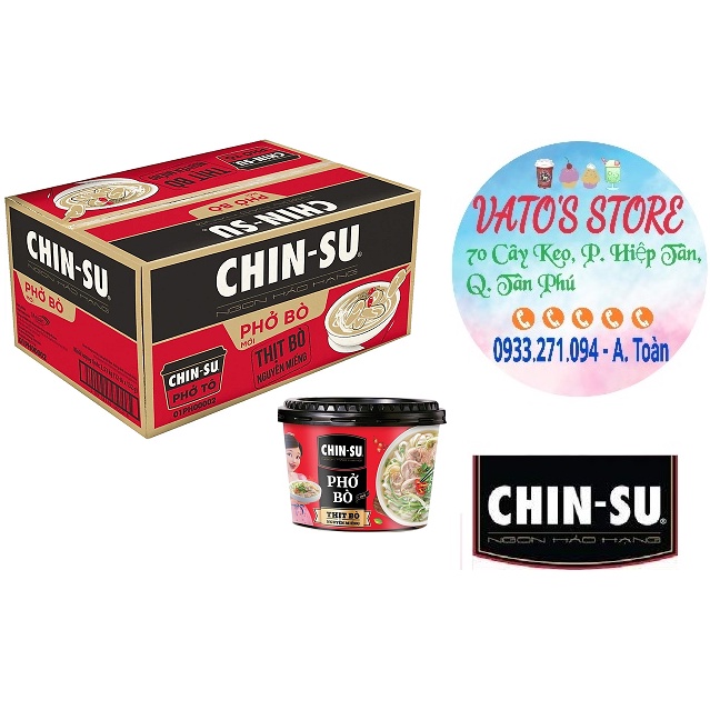 Thùng 12 tô phở bò thịt bò nguyên miếng CHINSU 132g / Combo 3 tô phở bò thịt bò nguyên miếng CHINSU 132g