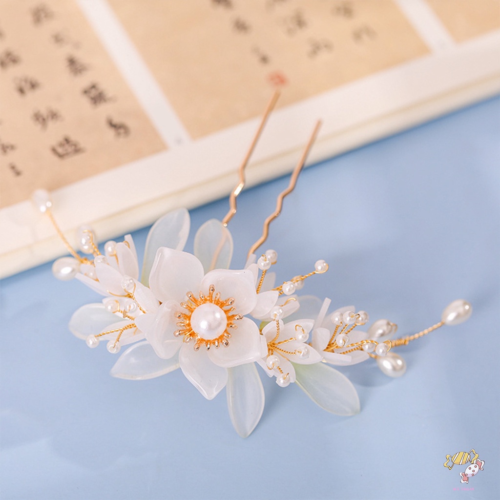 YADORNOS Trâm Cài Tóc Chữ U Đính Hoa Phối Tua Rua Phong Cách Vintage Cho Cô Dâu