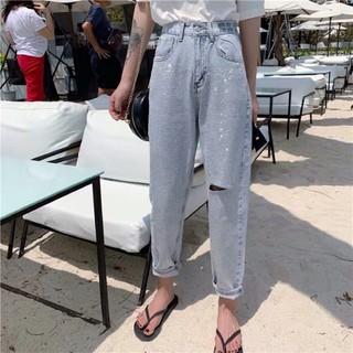 [ ORDER ] Quần baggy jean / Quần jeans đính đá / Quần jeans rách gối