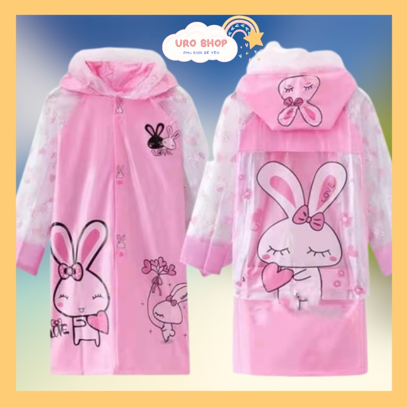 Áo mưa cho bé 6 tuổi đến 15 tuổi áo măng tô bé trai bé gái không thấm nước dày dặn đẹp xinh hình công chúa thỏ chú chó