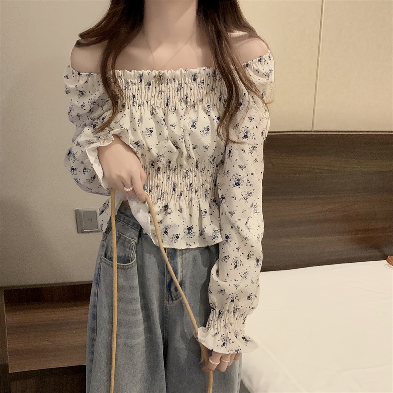 Áo hoa SUXI trễ vai tay dài thời trang dành cho nữ