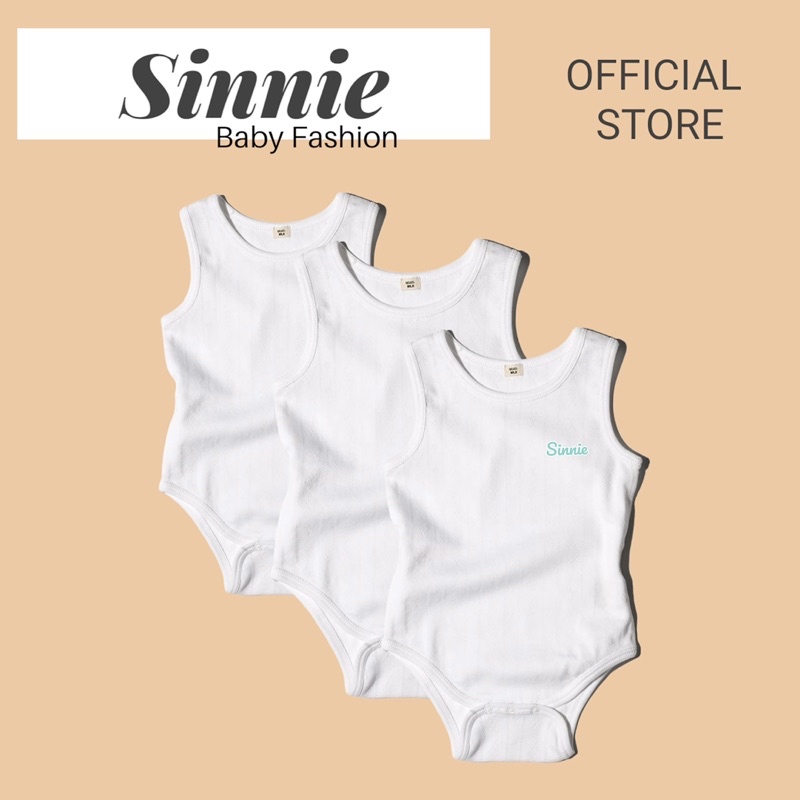 Bodysuit trắng vải cotton lụa mềm mát cho bé Sinnie ảnh thật, body liền thân dễ mặc.