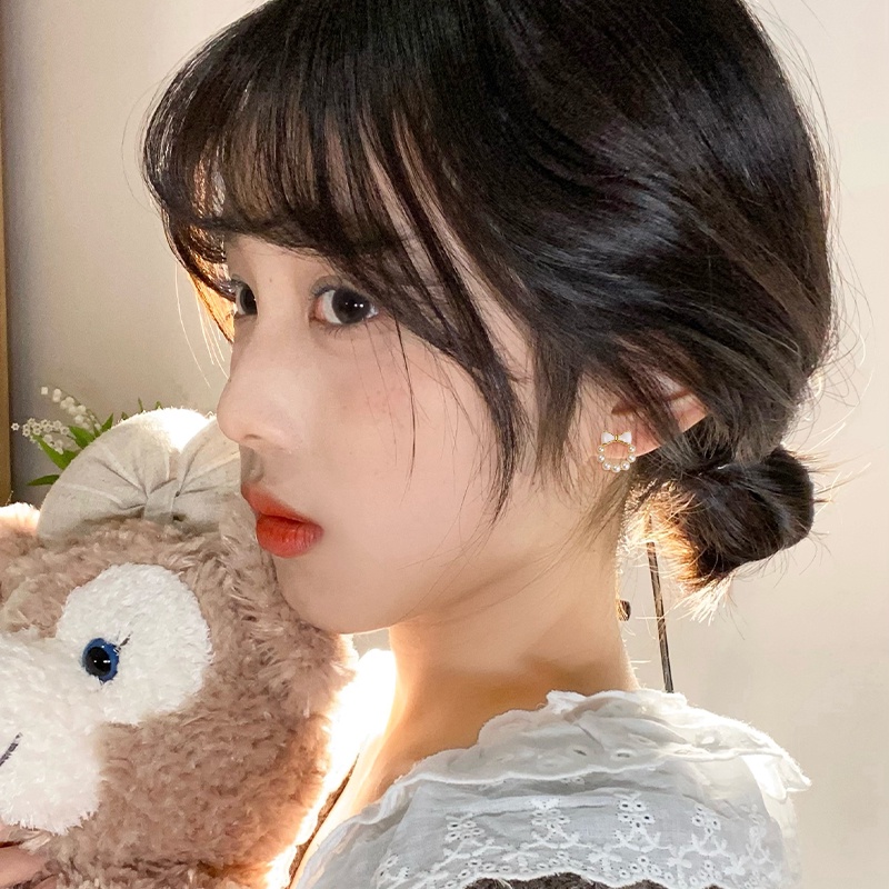 Bông Tai Hình Nơ Đính Ngọc Trai Mini Dễ Thương Thời Trang Cho Nữ