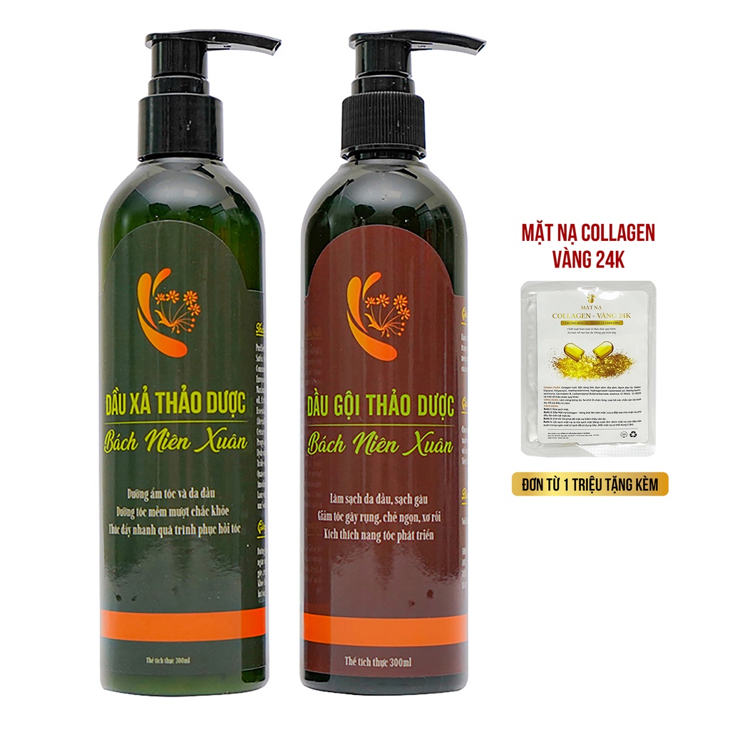 Combo dầu gội - xả đông y Bách Niên Xuân ngăn ngừa rụng tóc, dầu gội- xả giúp kích thích mọc tóc, dưỡng tóc chuyên sâu