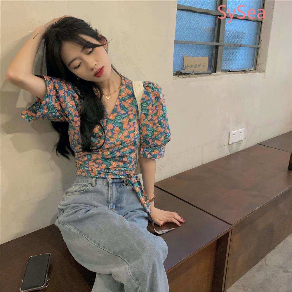 Plus Áo Kiểu Tay Phồng Họa Tiết Hoa Thời Trang Mùa Hè Pháp