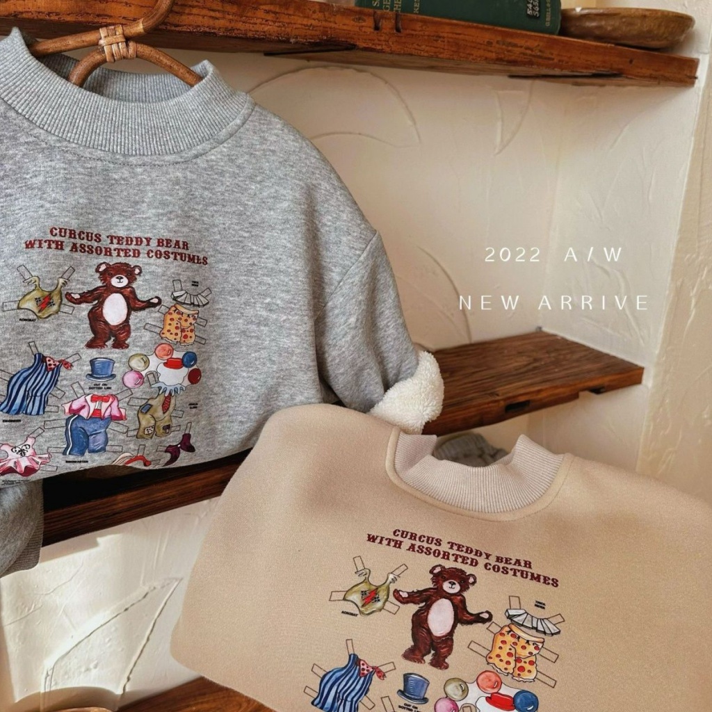 Set Đồ Thời Trang Mùa Đông 2022 Gồm Áo Sweater Có Đệm Nhung Dày Dặn In Họa Tiết Gấu Hoạt Hình Cho Bé