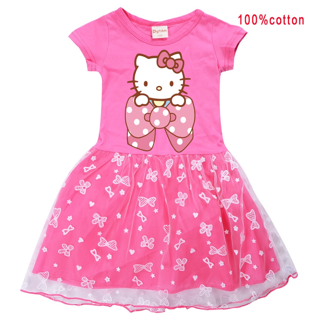 Hoạt Hình Đầm Xòe Tay Ngắn In Hình Hello Kitty Dành Cho Bé Gái 2-10 Tuổi