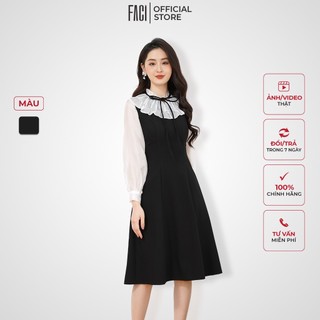 Váy Nữ FACI Hein Dáng Dài Thiết Kế Cổ Bèo Nơ Buộc Tay Dài Chất Đũi Hàn Phong Cách Hàn Quốc - FA229