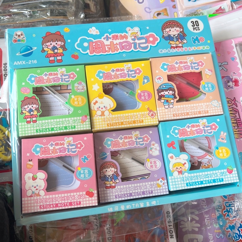 Sỉ khay 30 hộp sticker ghi chú, nhãn vở tặng kèm bút