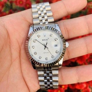 Đồng hồ đeo tay Rolex viền trơn kẻ sọc sang trọng đẳng cấp, Đồng hồ nam dây thép đúc đặc nguyên khối mạ không gỉ