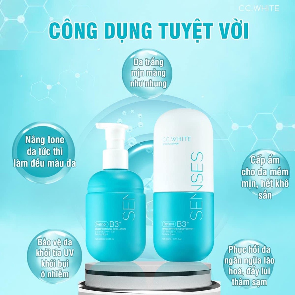 Kem body trắng da toàn thân SENSES WHITE, kem dưỡng da body hỗ trợ trắng sáng mờ thâm sạm mua 1 tặng 2 gói tắm trắng