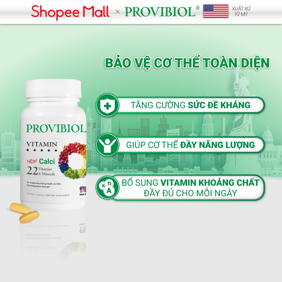 Vitamin Tổng Hợp và Canxi Tăng Sức Đề Kháng Provibiol Vitamin 60 viên