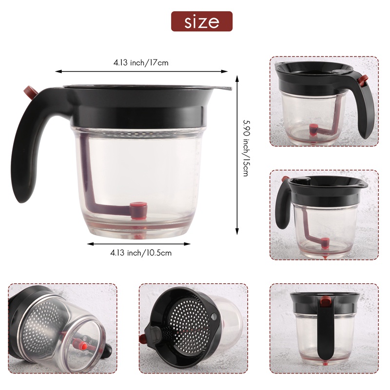 Cốc Đong Tách Dầu 1000ML Kèm Bộ Lọc Thả Đáy Chuyên Dụng Cho Nước Sốt Gravy Và Các Dung Dịch Khác