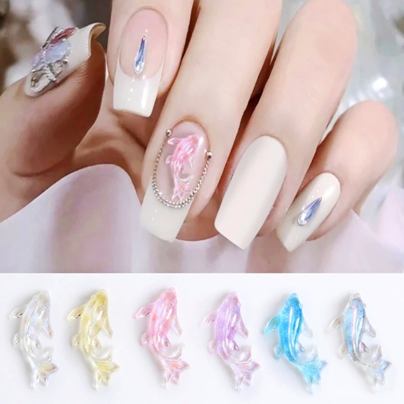 Set 100 Hình Dán Móng Tay 3d Trong Suốt Hình Cá Vàng Cực Quang