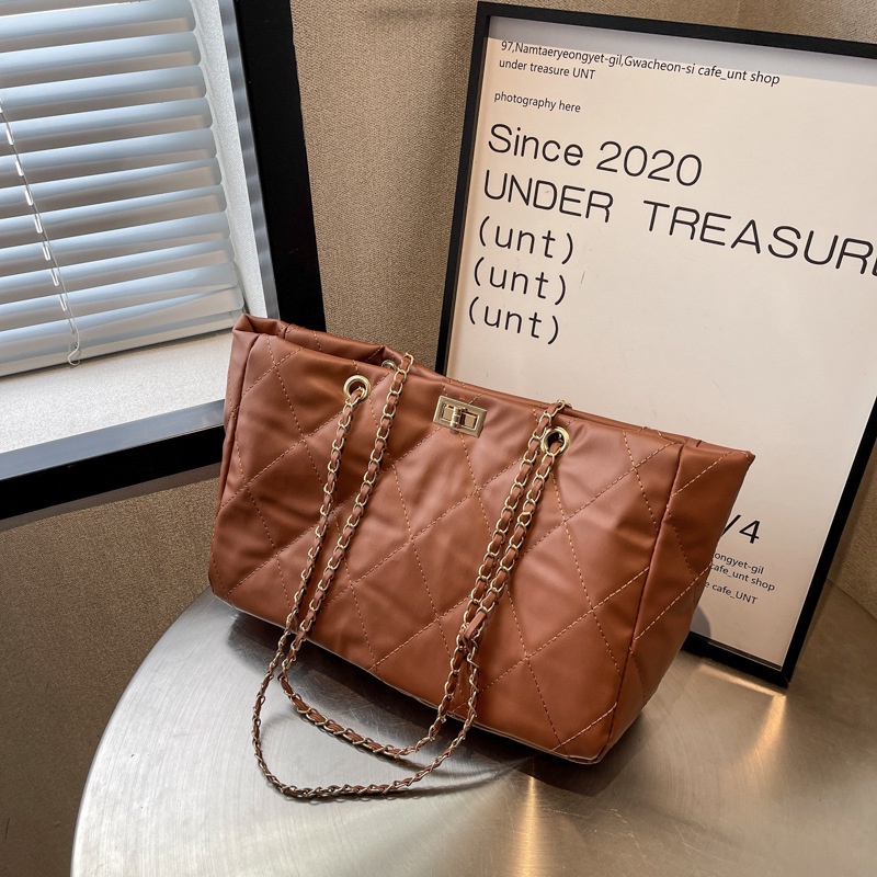 Túi Xách Cỡ Lớn Màu Trơn Họa Tiết Hình Thoi Phong Cách Retro Thời Trang Cho Nữ Màu Sắc