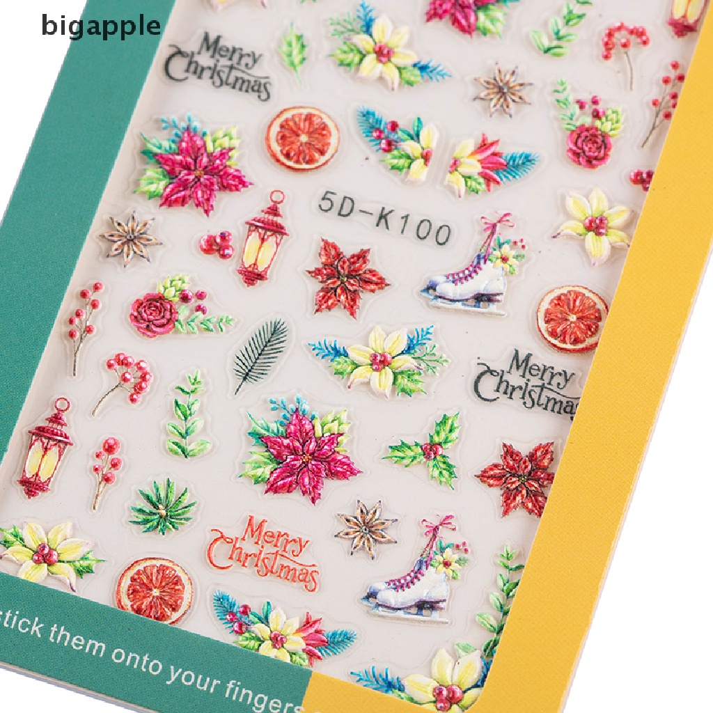 1 Tờ Sticker Dán Móng Họa Tiết Giáng Sinh 5D Dễ Thương Bắt Mắt