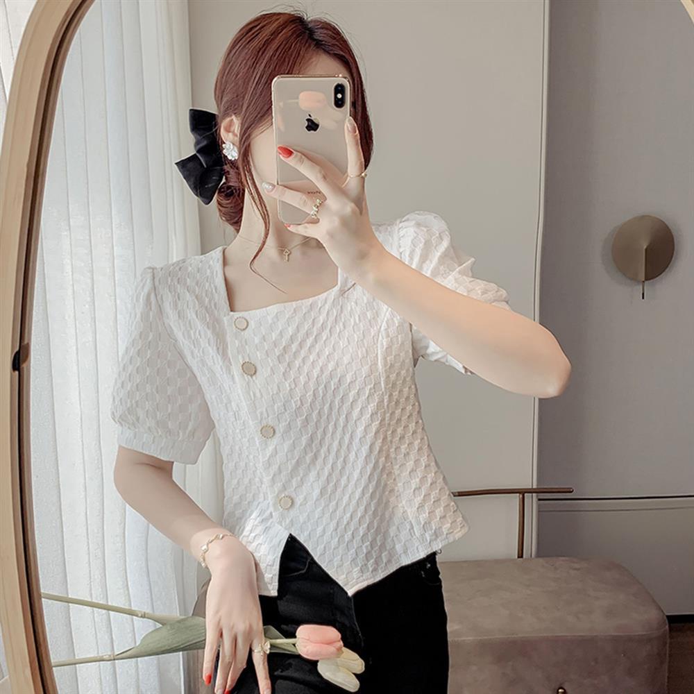 Áo Sơ Mi Chiffon Cổ Vuông Tay Ngắn Thời Trang Mùa Hè Năm Mới Cho Nữ