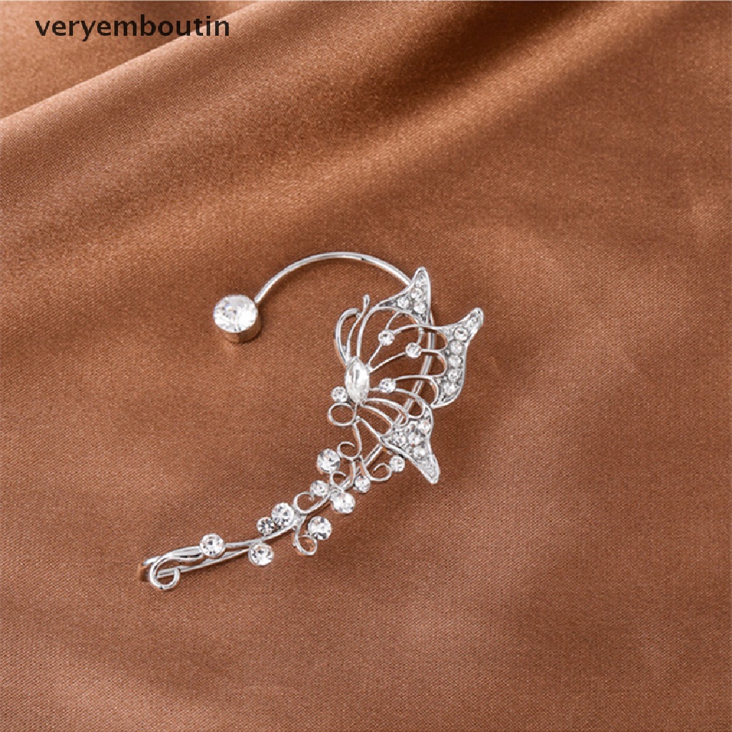 Khuyên Kẹp Vành Tai Không Cần Bấm Lỗ Hình Bướm Đính Pha Lê Lấp Lánh Thanh Lịch Thời Trang Cho Nữ