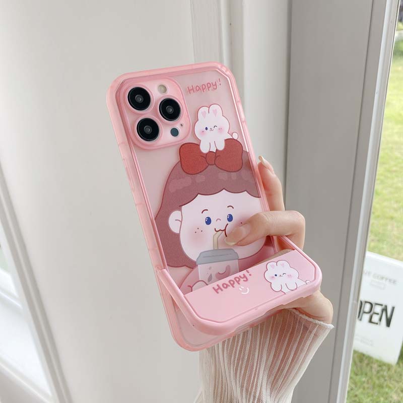 Ốp Điện Thoại Silicon TPU Mềm Có Giá Đỡ Hình Trà Sữa Cho iPhone 14 13 12 11 Pro Promax 7 8 Plus X XR XSMax