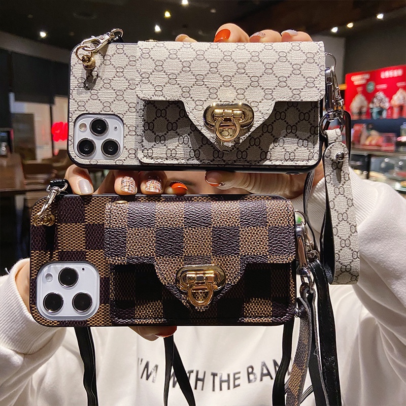 Ốp Điện Thoại Da Dạng Ví Đeo Chéo Mini Có Khóa Cài Và Dây Xích Đeo Chéo Cho iphone 12Promax XS XR 8 7plus 12