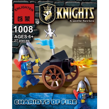 Đồ chơi lắp ráp lính trung cổ Knights Enlighten 1008 quân đẩy xe phun lửa của binh đoàn sư tử 27 mảnh ghép xếp mô hình