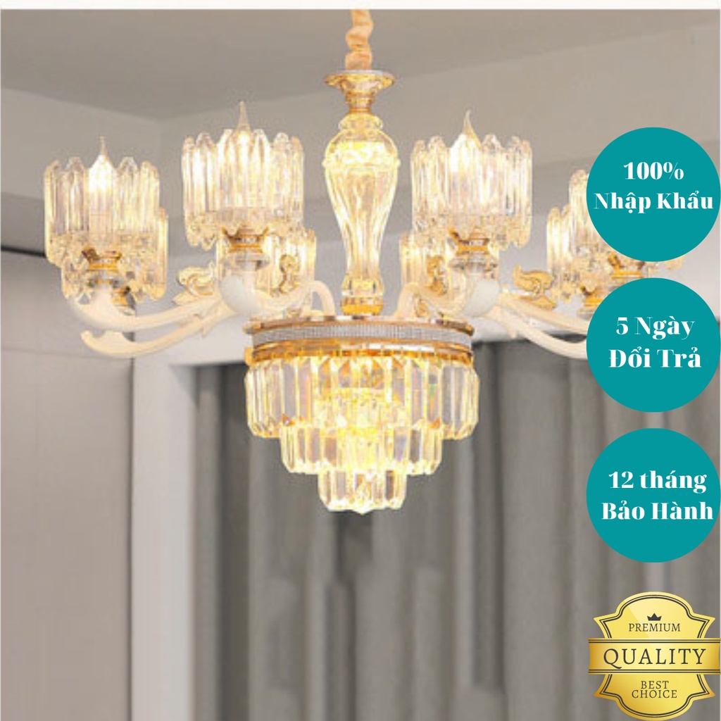 Đèn chùm Châu Âu, Đèn pha lê K9 CAO CẤP, Thân hợp kim mạ Vàng,TẶNG BÓNG LED ĐỔI MÀU, Ảnh thực tế, Mã 8111