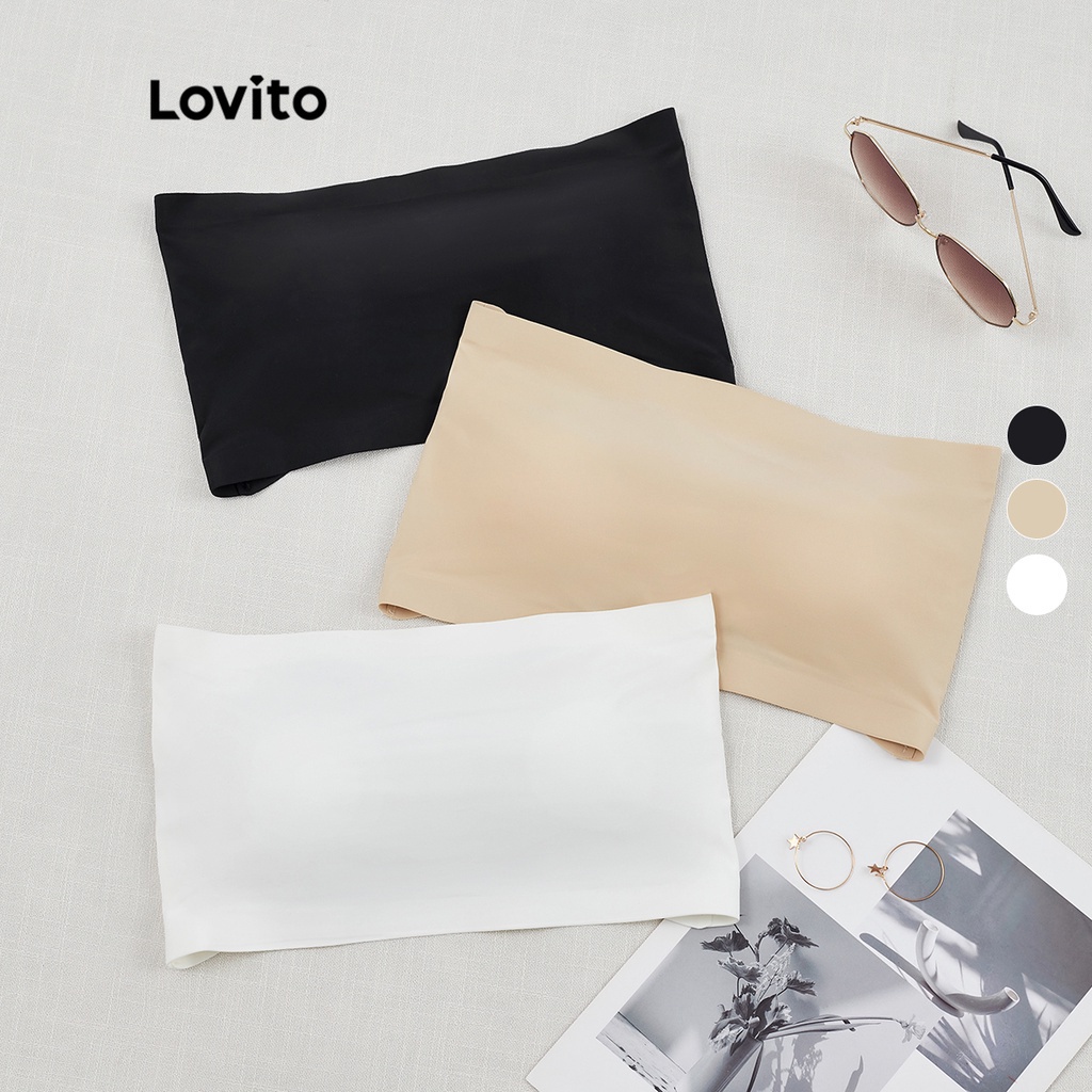 Lovito Áo lót không dây trơn thanh lịch với miếng đệm có thể tháo rời L26AD120 (màu mơ / trắng / đen)