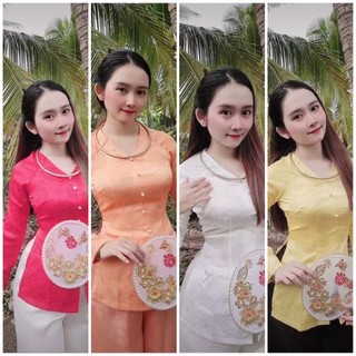 Áo bà ba cách tân gấm đồng tiền