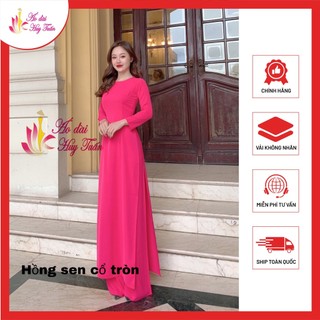 Áo dài truyền thống lụa Mỹ , màu hồng sen, cổ tròn , trơn ,