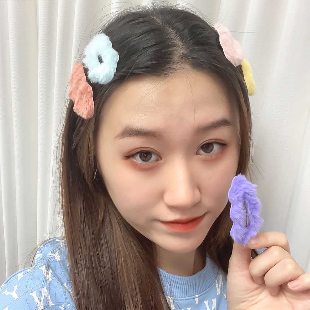 Kẹp Tóc Hình Đám Mây Phủ Lông Mềm Mại Phong Cách Hàn Quốc Đơn Giản Thời Trang Cho Nữ
