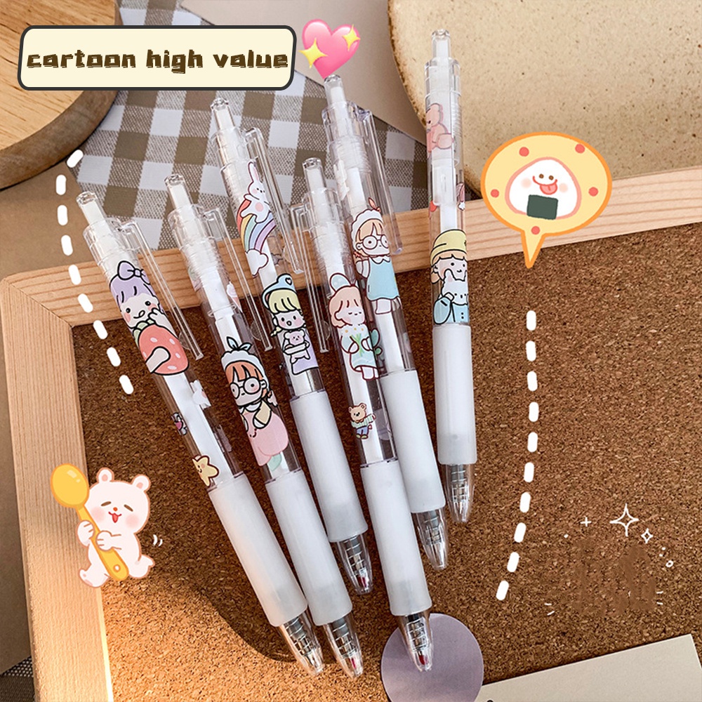 Bút Mực Trong Suốt Ngòi 0.5mm Họa Tiết Hoạt Hình Gấu Ngẫu Nhiên Chống Trượt Thoải Mái Cho Nữ