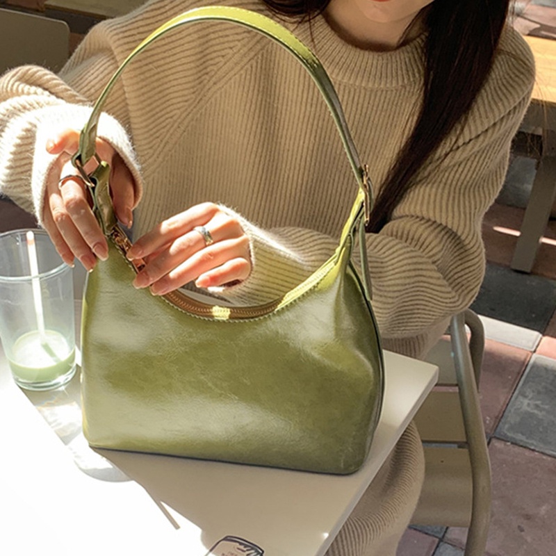 Ielgy Túi Đeo Vai Hình Quả Bơ / Mặt Trăng Màu Xanh Lá Kiểu Hàn Quốc Cho Nữ